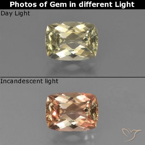Diaspore Couleur Changeant Jaune cushion-cut 6,6 x 4,9mm de la Turquie, poids de 0,92 ct, pierre gemme naturelle Non traité de pureté VS, 1 pièce Diaspore Couleur Changeant, couleur : Jaune très clair, dureté de Mohs de 6.5 à 7 convient aux bijoux de tous les jours, pierre de sagesse, Photo A
