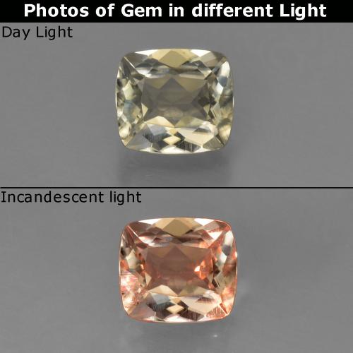 0.86 ct Yellow Color-Change Diaspore Gemstone, Color-Change Diaspore Gem in Cushion-Cut Shape for Sale.