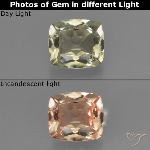 0.91ct Natural Very Light Golden-Yellow Color-Change Diaspore, Cushion, VS