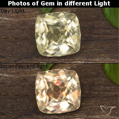 0.70ct Natural Pale Yellow Color-Change Diaspore, Cushion, VS