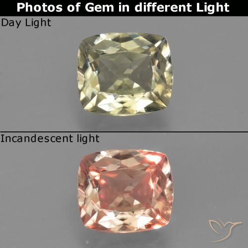0.86ct Natural Light Yellow Color-Change Diaspore, Cushion, VVS-VS