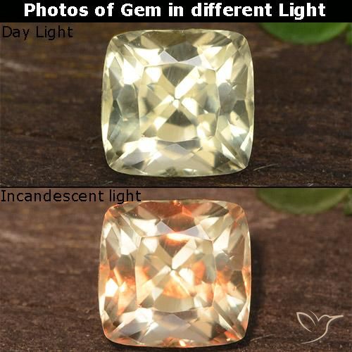 0.87ct Natural Light Yellow Color-Change Diaspore, Cushion, VVS-VS