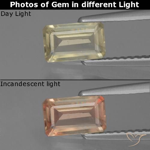 0.80ct Natural Very Pale Yellow Color-Change Diaspore, Emerald Cut, VS