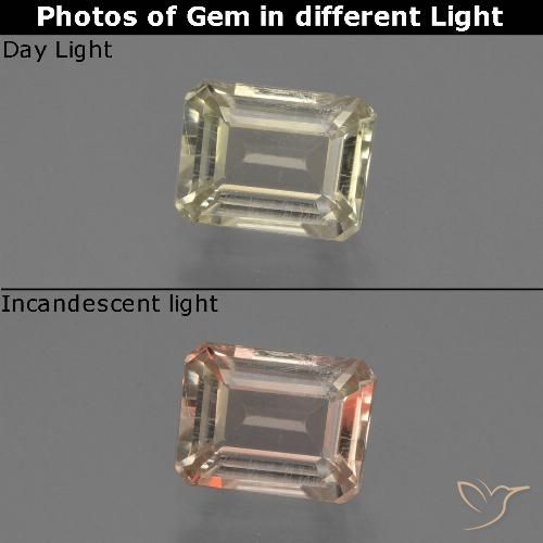 0.80ct Natural Light Yellow Color-Change Diaspore, Emerald Cut, VS