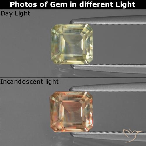 0.87ct Natural Very Light Yellow Color-Change Diaspore, Emerald Cut, VS