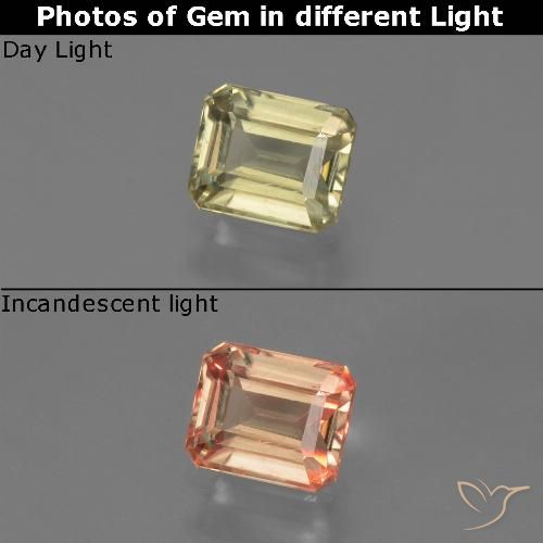 0.87ct Natural Pale Yellow Color-Change Diaspore, Emerald Cut, VS