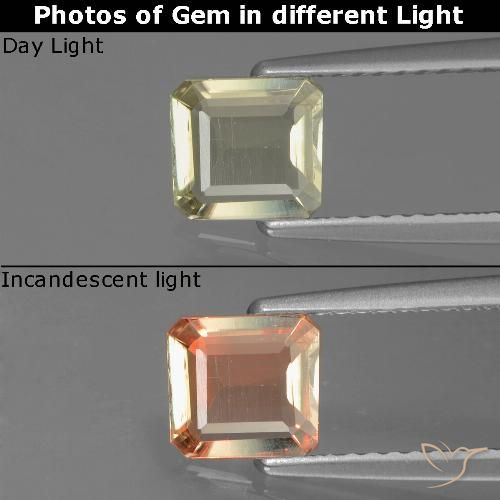 0.73ct Natural Light Yellow Color-Change Diaspore, Emerald Cut, VS