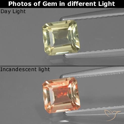 0.80ct Natural Yellow Beige Color-Change Diaspore, Emerald Cut, VS