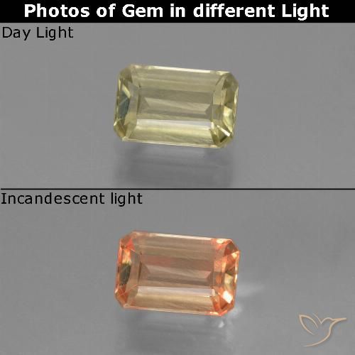 0.97ct Natural Light Yellow Color-Change Diaspore, Emerald Cut, VS