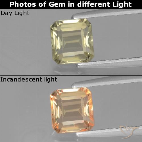 0.85ct Natural Light Yellow Color-Change Diaspore, Emerald Cut, VVS-VS