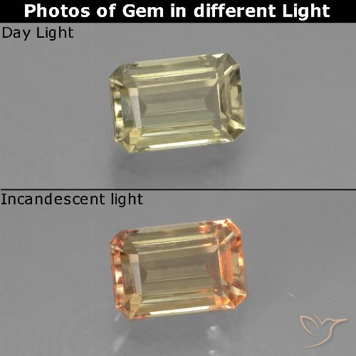1.00ct Natural Light Yellow Color-Change Diaspore, Emerald Cut, VVS-VS