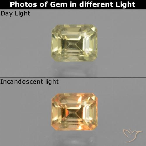 0.87ct Natural Light Yellow Color-Change Diaspore, Emerald Cut, VS