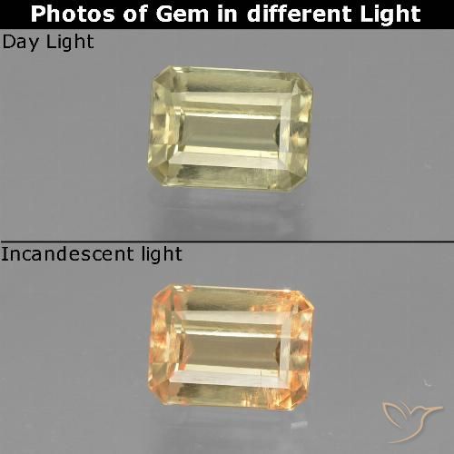 0.93ct Natural Light Yellow Color-Change Diaspore, Emerald Cut, VS