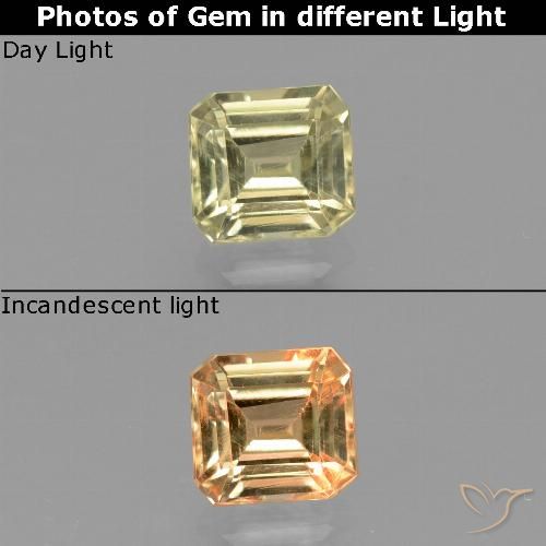 0.87ct Natural Mellow Yellow Color-Change Diaspore, Emerald Cut, VS