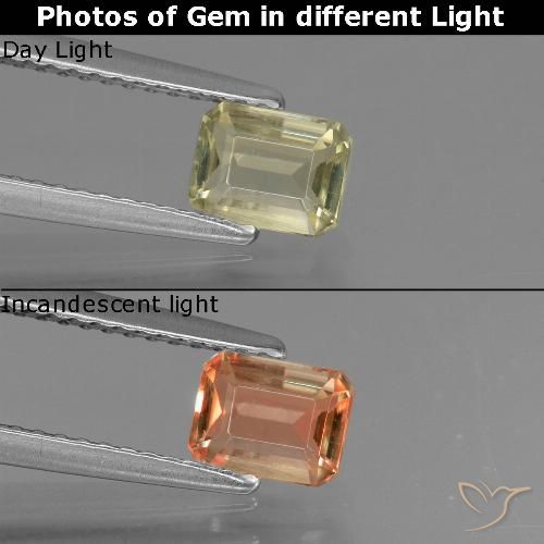 0.78ct Natural Light Yellow Color-Change Diaspore, Emerald Cut, VS