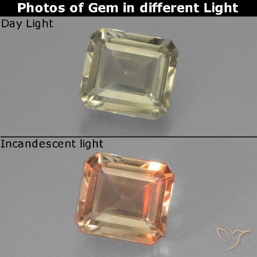 0.95ct Natural Very Pale Yellow Color-Change Diaspore, Emerald Cut, VS