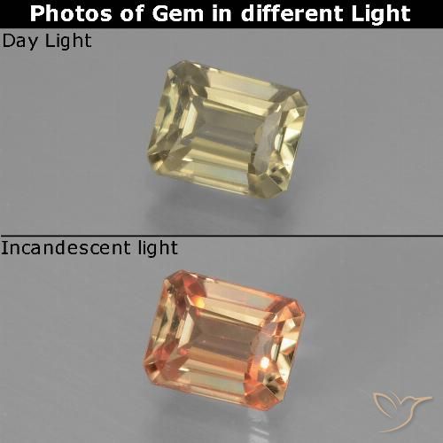 0.86ct Natural Earthy Yellow Color-Change Diaspore, Emerald Cut, VS