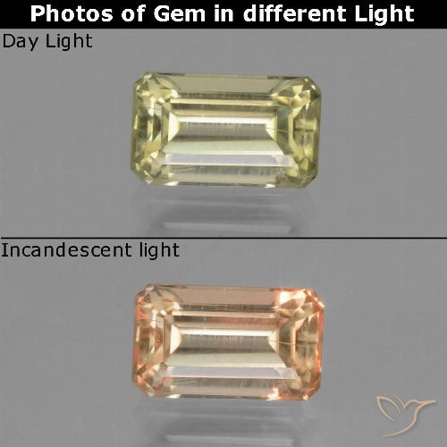 1.20ct Natural Light Yellow Color-Change Diaspore, Emerald Cut, VS