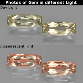 3.08 ctw Yellow Color-Change Diaspore Gemstones, Color-Change Diaspore Gems in Cushion-Cut Shape for Sale.