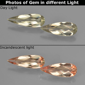 2.22 ctw Yellow Color-Change Diaspore Gemstones, Color-Change Diaspore Gems in Pear Facet Shape for Sale.