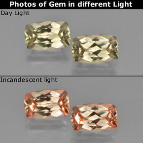 2.67 ctw Yellow Color-Change Diaspore Gemstones, Color-Change Diaspore Gems in Cushion-Cut Shape for Sale.
