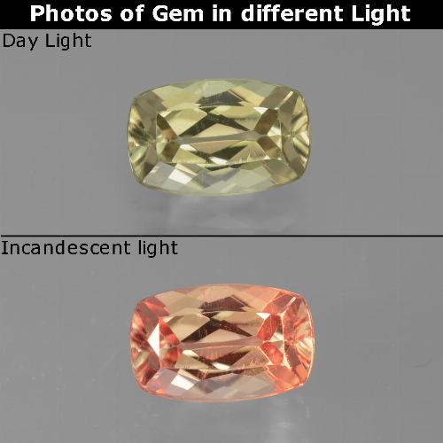 1.32ct Cushion Light Yellow Color-change Diaspore from Turkey, Dimension 8.1 x 5.1mm, Natural untreated Gemstone, VS Clarity, 1pc Cushion-cut Color-change Diaspore, Mohs Hardness of 6.5 - 7 suitable for daily wear jewelry, Photo A