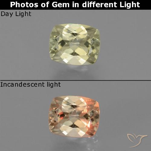 0.78ct Natural Very Light Yellow Color-Change Diaspore, Cushion, VS