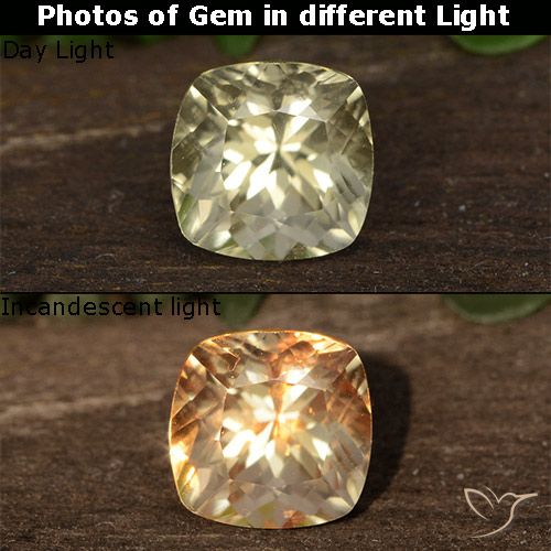 0.80ct Natural Mellow Yellow Color-Change Diaspore, Cushion, VVS-VS