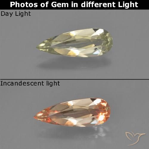 0.76ct Natural Medium Yellow Color-Change Diaspore, Pear Shape, VVS-VS