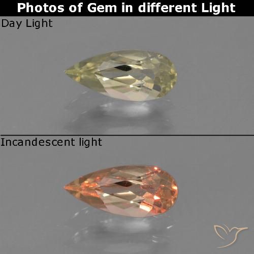 0.61ct Natural Light Golden Yellow Color-Change Diaspore, Pear Shape, VVS-VS