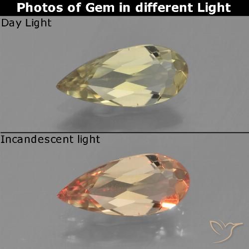 0.80ct Natural Earthy Yellow Color-Change Diaspore, Pear Shape, VVS-VS