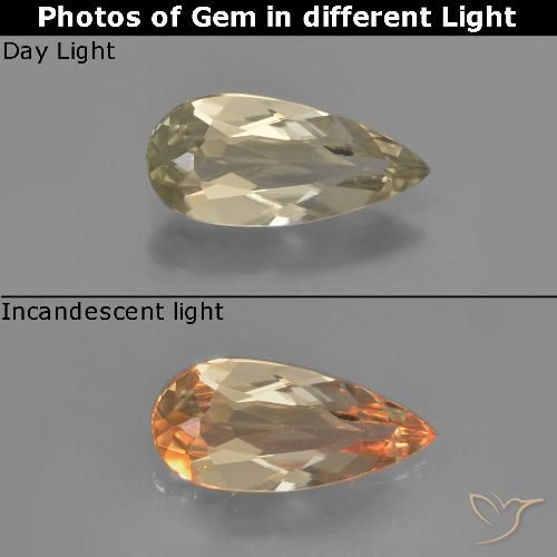 1.09ct Natural Very Light Golden-Yellow Color-Change Diaspore, Pear Shape, VVS-VS