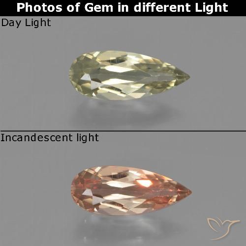 0.77ct Natural Light Yellow Color-Change Diaspore, Pear Shape, VVS-VS