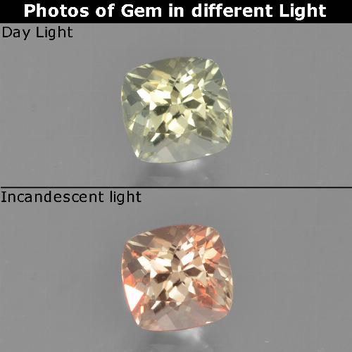 0.69 ct Yellow Color-Change Diaspore Gemstone, Color-Change Diaspore Gem in Cushion-Cut Shape for Sale.