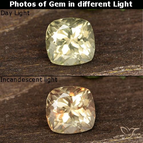 0.60ct Natural Light Yellow Color-Change Diaspore, Cushion, VS