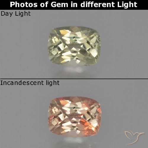 0.67ct Natural Very Light Yellow Color-Change Diaspore, Cushion, VS