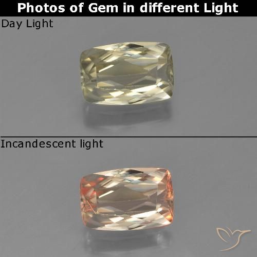 1.16ct Natural Light Yellow Color-Change Diaspore, Cushion, VVS-VS