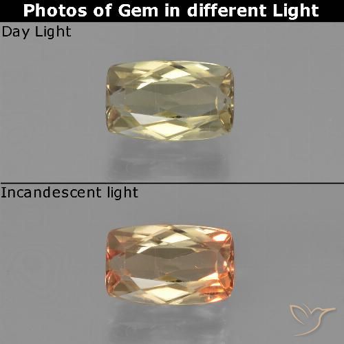 1.38ct Natural Warm Yellow Color-Change Diaspore, Cushion, VS