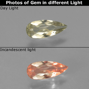 0.50 ct Yellow Color-Change Diaspore Gemstone, Color-Change Diaspore Gem in Pear Facet Shape for Sale.