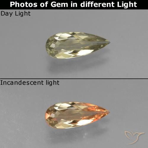 0.97ct Natural Pale Yellow Color-Change Diaspore, Pear Shape, VVS-VS