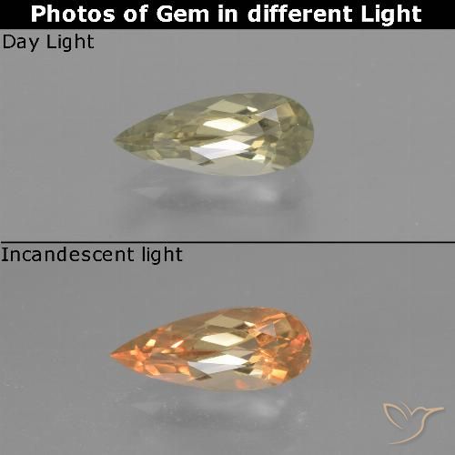 1.35ct Natural Light Yellow Color-Change Diaspore, Pear Shape, VVS-VS
