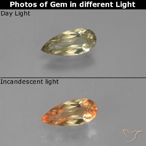 0.90ct Natural Mellow Yellow Color-Change Diaspore, Pear Shape, VVS-VS