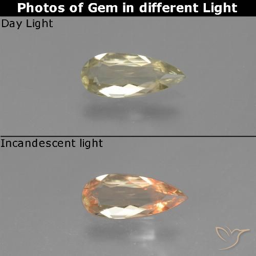 0.77ct Natural Pale Yellow Color-Change Diaspore, Pear Shape, VS