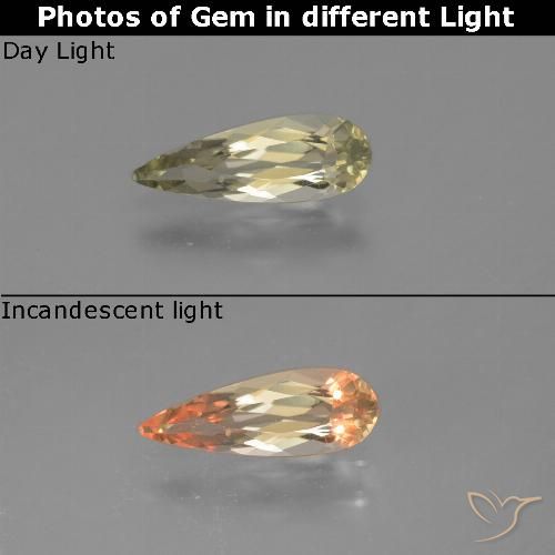 0.83ct Natural Pale Yellow Color-Change Diaspore, Pear Shape, VVS-VS
