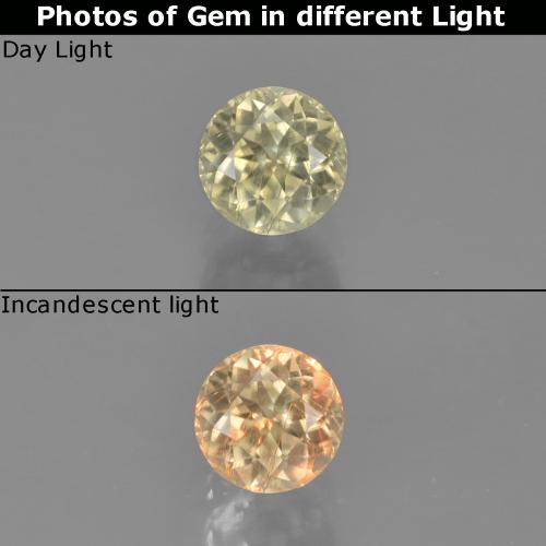 4.9mm Round Facet Yellow Color-change Diaspore from Turkey, Weight of 0.58ct, Natural untreated gemstone in VS Clarity, 1pc Color-change Diaspore - the Color is Light Yellow, Mohs Hardness of 6.5 - 7 suitable for daily wear jewelry, Photo A