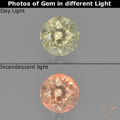 0.58ct Natural Light Yellow Color-Change Diaspore, Round, VS-SI