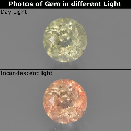 0.58 ct Yellow Color-Change Diaspore Gemstone, Color-Change Diaspore Gem in Round Facet Shape for Sale.