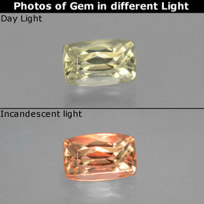 1.61 ct Yellow Color-Change Diaspore Gemstone, Color-Change Diaspore Gem in Cushion-Cut Shape for Sale.
