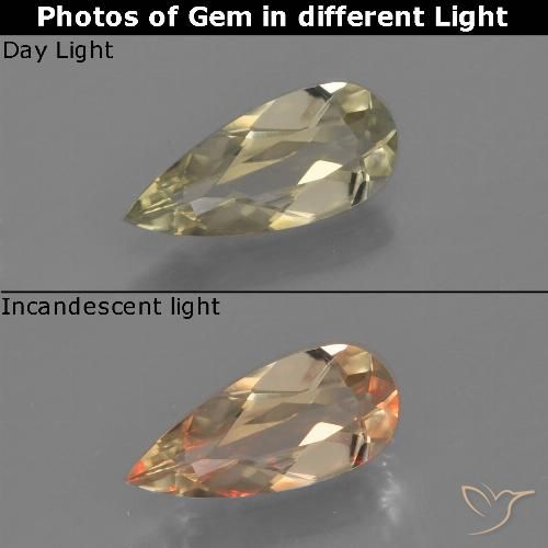 0.69ct Natural Light Yellow Color-Change Diaspore, Pear Shape, VVS-VS