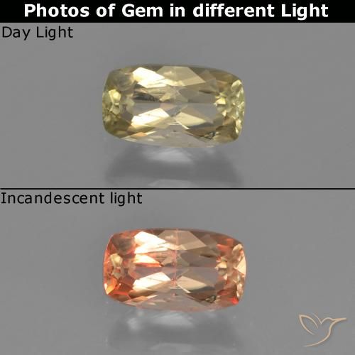 0.77ct Natural Very Light Yellow Color-Change Diaspore, Cushion, VS